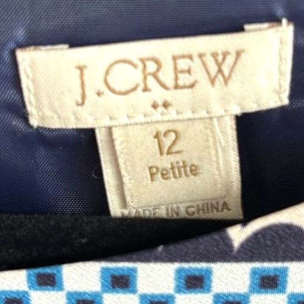 J.Crew Printed Gallery Shift Dress 12P Navy Pink Geometric Stripe Zip Back Blue - Picture 3 of 5